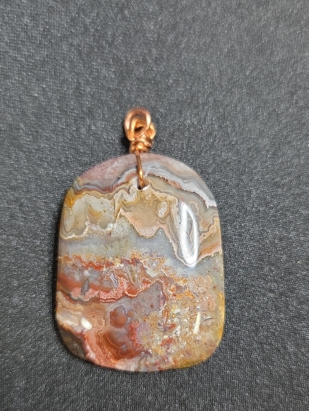 Natural Crazy Lace Agate I Pendant in Multicolor with Copper Bail